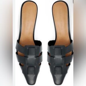 Who What Wear Black Pointed Leather Slide Mules